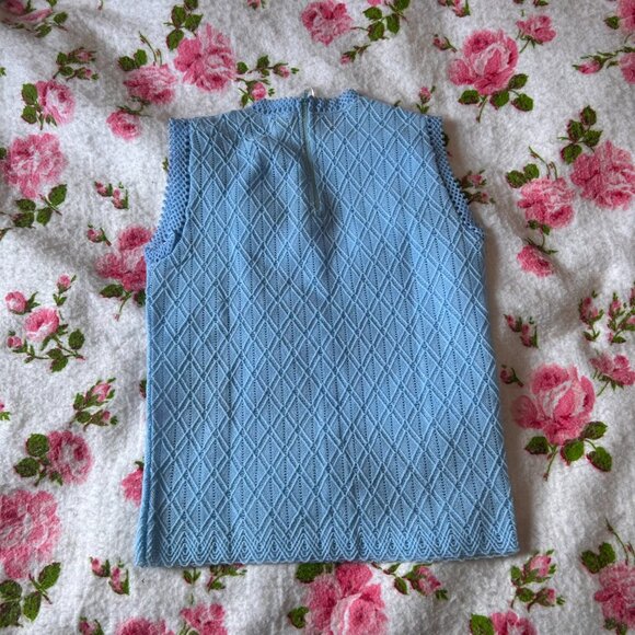 1960s MOD vintage baby blue textured mockneck sleeveless blouse tunic - Made in - Picture 14 of 15